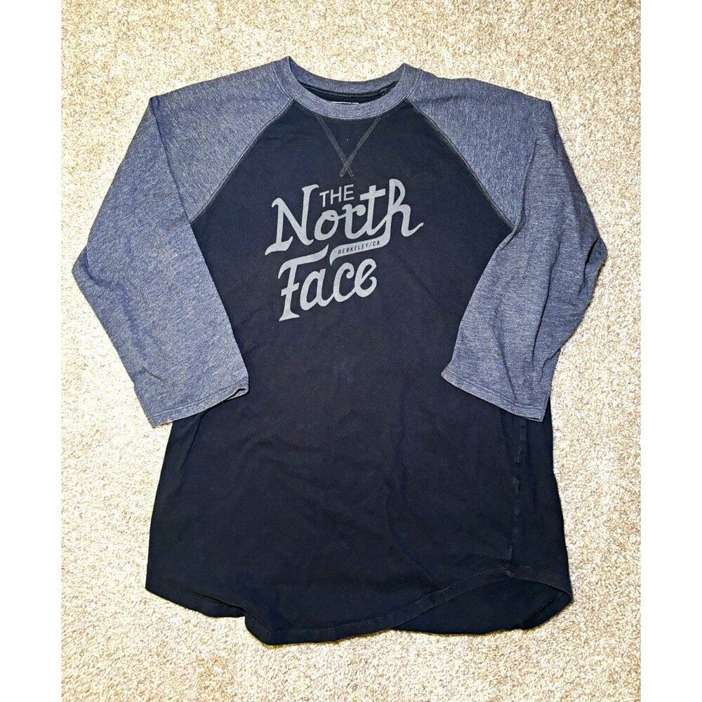 The North Face Mens S Black/Gray Logo Graphic Cotton Blend Crew Neck LS Tee